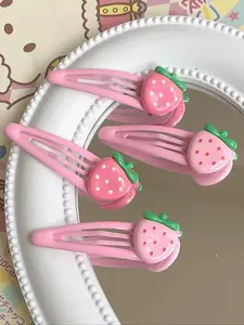 4pcs Sweet Fresh Strawberry Bb Hair Clips, Cute Side Bangs Clip for Women & Girls, Perfect for Daily Use & Gifts, Kawaii Hair Clips