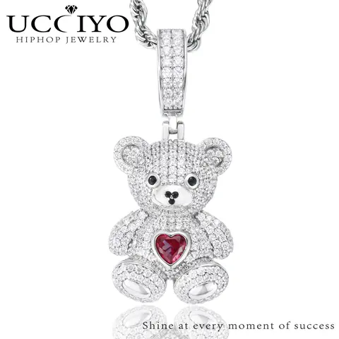 UCCIYO S925 Sterling Silver Love Bear Drop Pendant Fashion Necklace, Lab-Created Moissanite Exquisite Trendy Pendant, Female Daily & Engagement Jewelry【#P696】