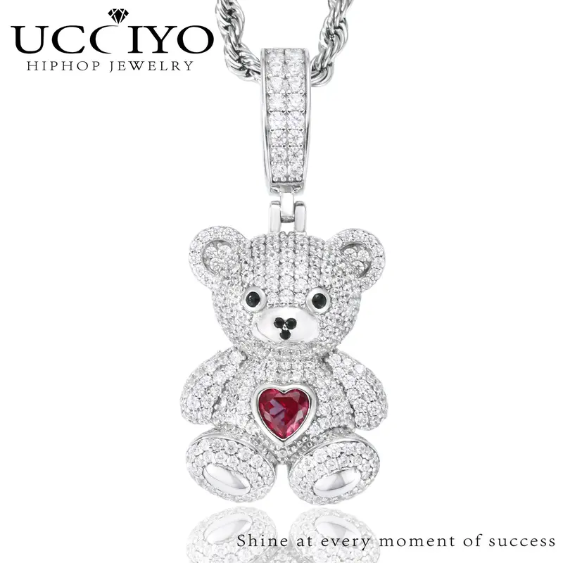 UCCIYO S925 Sterling Silver Love Bear Drop Pendant Fashion Necklace, Lab-Created Moissanite Exquisite Trendy Pendant, Female Daily & Engagement Jewelry【#P696】