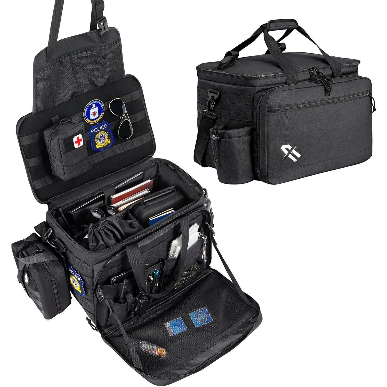 Synthetic Large Patrol Bag for First Responders, Water-Resistant Front Seat Organizer with Customizable Modular Interior, MOLLE System & Adjustable Default Setup, Heavy-Duty Black Home Supply Bag