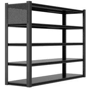 Heavy Duty Garage Shelving Unit with Pegboard, Industrial Metal Storage Rack with Adjustable Shelves for Workshop & Utility Organization