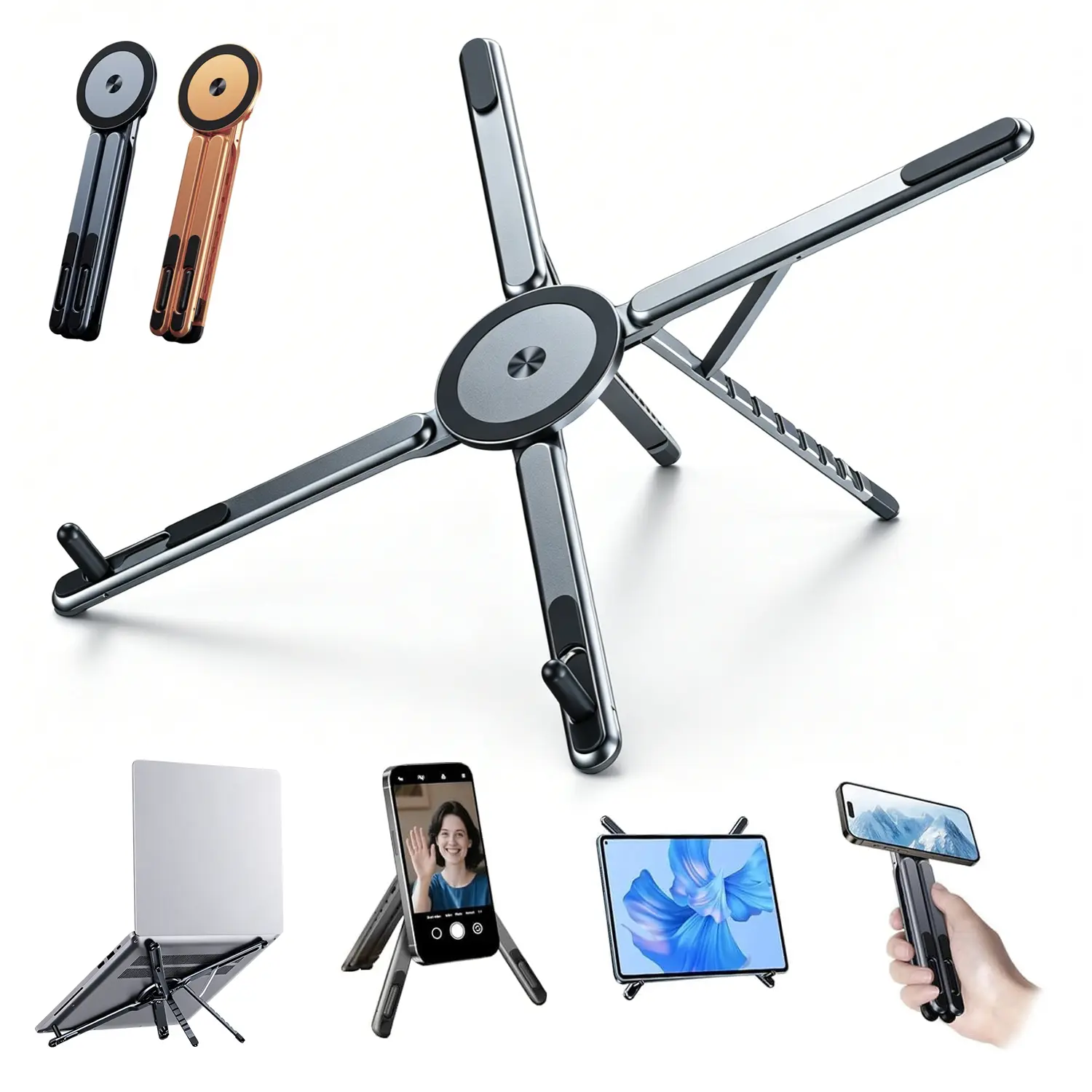 Laptop Stand Portable Foldable for Desk,Foldable Ergonomic,8-Level Height,with 13–17" Laptops,Aluminum Construction,Tripod Compatible