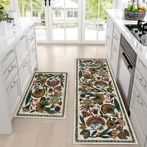 Non-slip Kitchen Mat, Kitchen Floor Mat, Kitchen Mat Set, Vintage Floral Pattern Machine Washable, Soft & Comfortable Rectangular Home Decor Rug for Kitchens, Living Rooms & Bedrooms, Farmhouse Kitchen Rugs, Home Decorative Rug