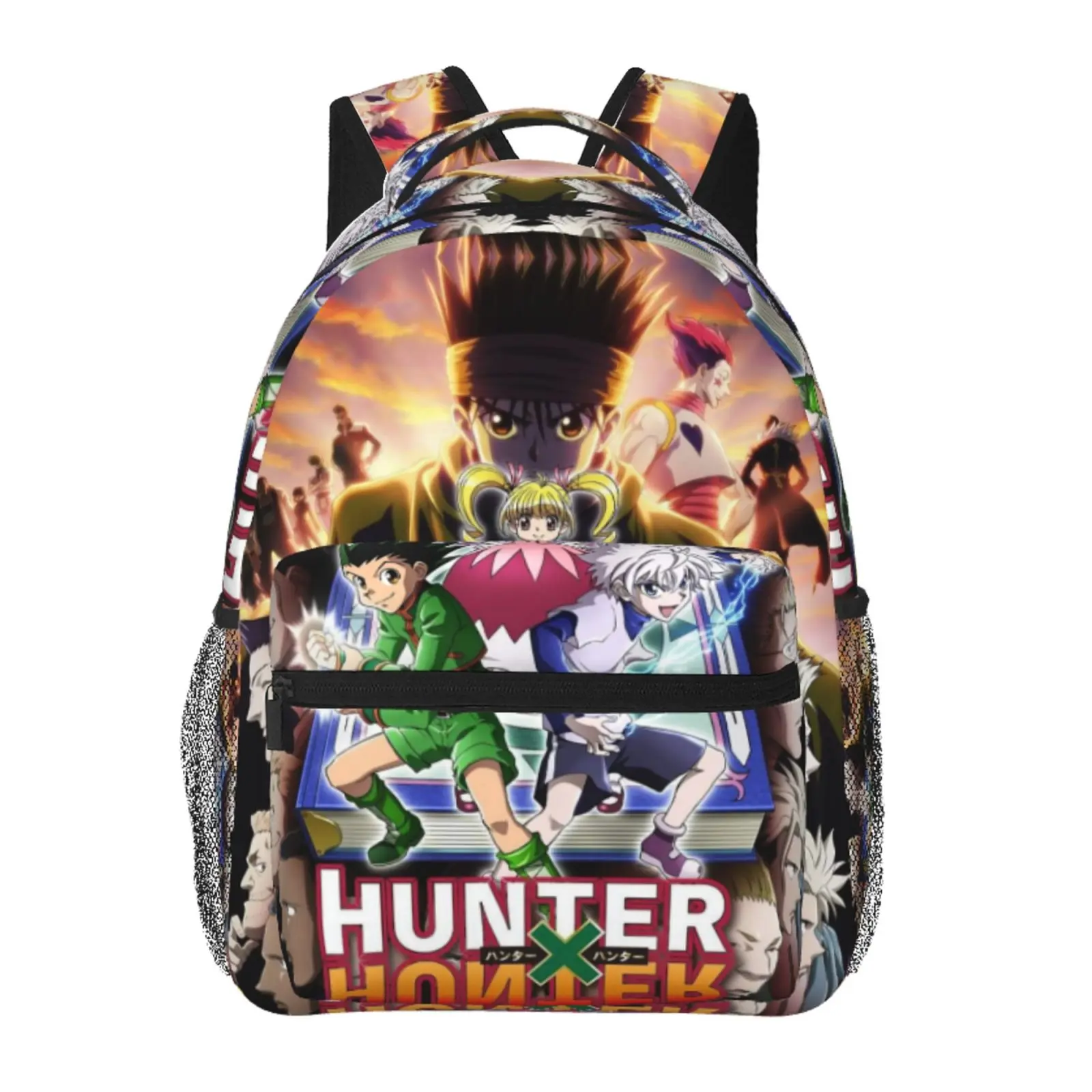 Hunter x Hunter All-Over Print Backpack Large Capacity Hunter x Hunter School Shoulder Bag for Back-to-School After-School Activities Weekend Outings, Cartoon Casual Hunter x Hunter Merch Casual Daypack School Bag for Boys Girls Fans & Gift Giving