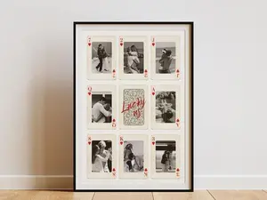Custom Playing Cards Poster, Lucky Us Print, Personalized Prints for Him, Anniversary Gift for Boyfriend, Unframed [Note: Please attach photos after placing your order successfully]