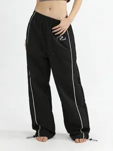 Women's Sporty Athletic Drawstring Elastic Waist Pants, Spring & Fall Outdoor Casual Long Trousers, Breathable Fitted Design, Adjustable Cuffs, Workout Clothes Women