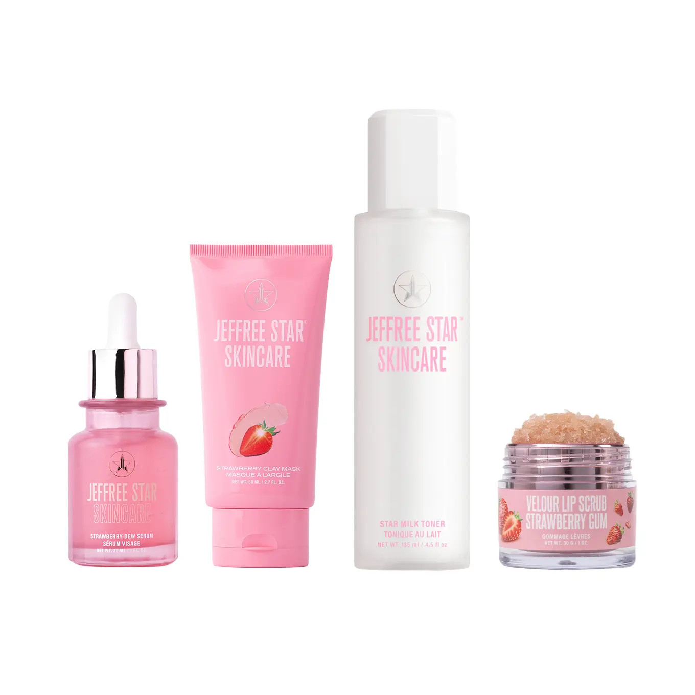Strawberry Shortcake Set - Includes Strawberry Dew Serum, Strawberry Clay Mask, Jeffree Star Skincare Star Milk Toner, & Velour Lip Scrub 'Strawberry Gum'