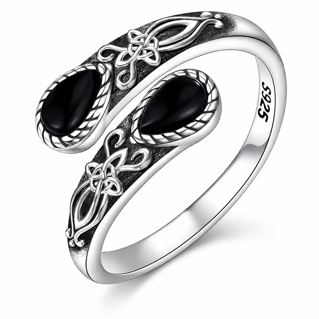 A 925 Sterling Silver Adjustable Open Band for Women, Mystic Witch Black Obsidian Ring,  Gothic Magic Jewelry, Spiritual Energy Crystal Ring, Perfect Gift for Birthday, Mother's Day & Occult Lovers, Boho Wedding Engagement Ring