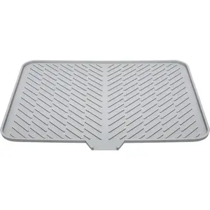 Luxet Silicone Dish Drying Mat 23 X 17Grey with Built-in Drain Lip Hygienic SturdyCompact Easy to Clean Tray Protects SurfacesPrevents Water Build Up
