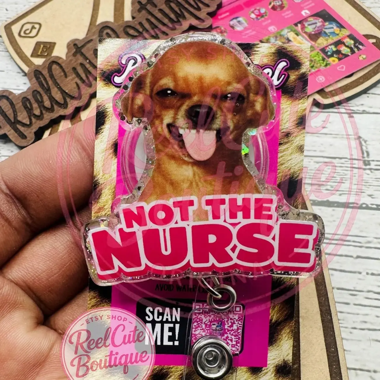 Not the Nurse Dog Glitter Badge Reel: Funny Nurse ID Holder