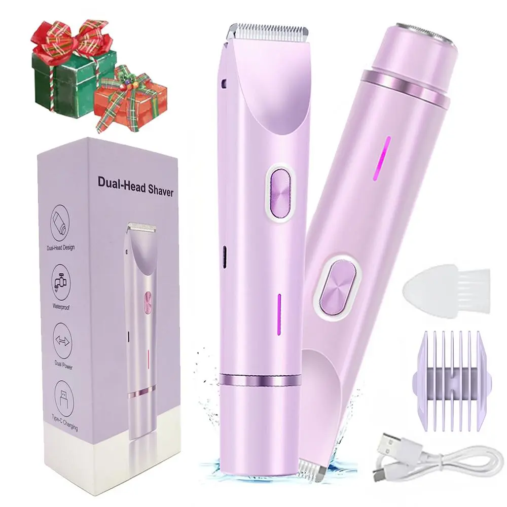 2-in-1 Electric Bikini Trimmer for Women, Dual-Head Body and Facial Shaver, Waterproof Rechargeable Wet & Dry Razor, Hair Removal Tool, Body Hair Trimming, Cordless Rechargeable Trimmer, Festival Gift Idea