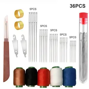 36 PCS Big Eye Steel Needles Set - Long & Thin Handmade Quilting & Sewing Needles Kit for DIY Embroidery Mending Sewing Projects,Professional DlY Lovers