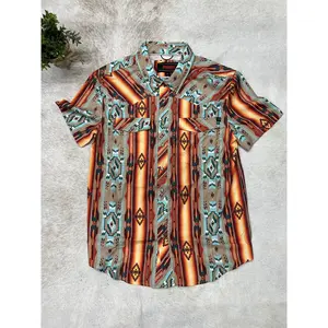 Rock And Roll Denim Tek Short Sleeve Aztec Snap Teal/Orange