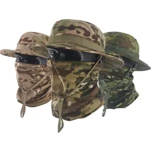Camouflage Round Brim Hat with Hood Set - Outdoor Multifunctional Fisherman Hat (Drawstring Windproof) | Boonie Hat for Travel