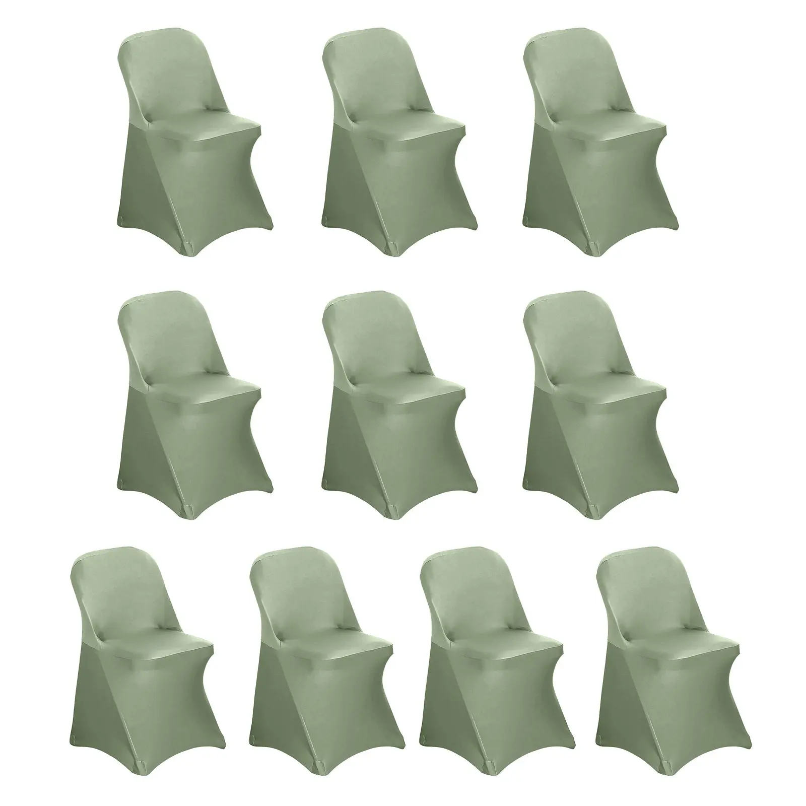 10 Pack Dusty Sage Green Stretch Spandex Fitted Covers - 160GSM Durable Elastic Machine-Washable Options for Folding, Dining Chairs, Party Decorations, Wedding Events, Spandex Fabric