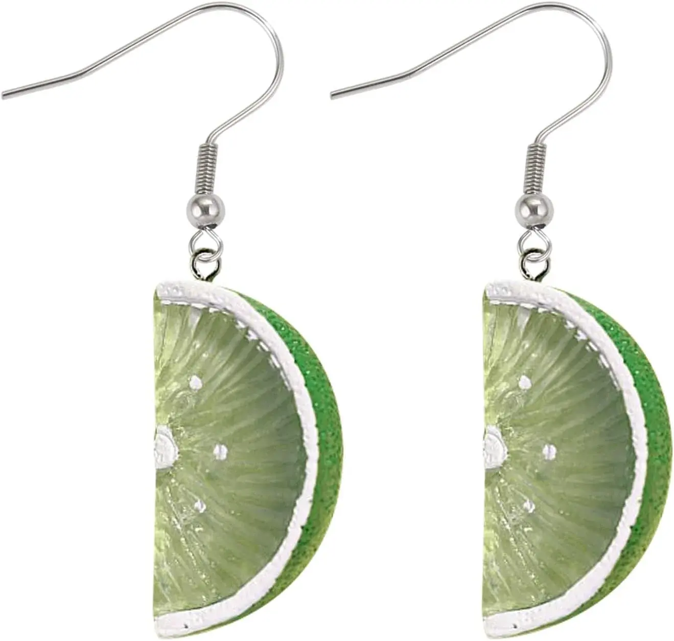 Funny Cute 3D Lemon Acrylic Lime Green Yellow Color Wedge Slice Resin Fruit Drop Dangle Lightweigt Earrings Handmade Sweet Fun Statement Jewelry for Women