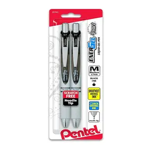 Pentel EnerGel Pearl RTX Retractable Liquid Gel Pen (0.7mm), Medium Line, Needle Tip, Black Ink, Pack of 2 BLN77WBP2A