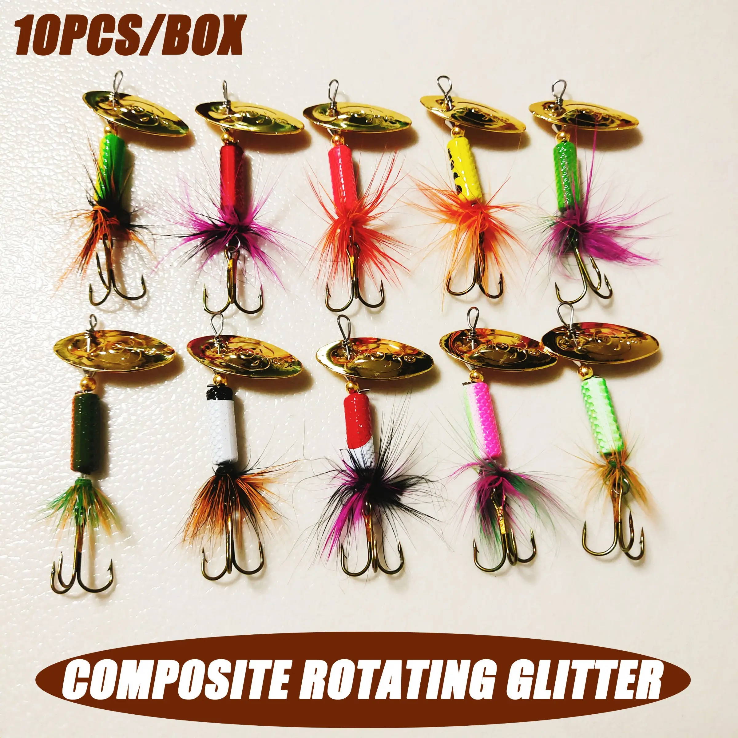 10 Pack Rotating Sequins Set, Composite Lure Bait, Metal Fishing Baits, Artificial Fish Lures, Realistic Fishing Lures, Fishing Supplies, Fishing Tackle