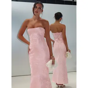 Lips Are Sealed Strapless Lace-Up Back Maxi Dress Pink