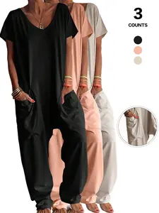 Women's 1 Piece/3 Pieces Workwear Jumpsuit Casual Comfortable Everyday Home Wear, Fitted Plain Solid Minimalist Basic Style, All Seasons, Outer Wearing Available, Womenswear