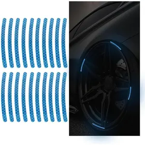 Light Blue 20PCS Night Safety Car Wheel Stripe Reflective Stickers Anti Scratch Rim Decals for Bicycles Motorcycles car wheel reflective sticker