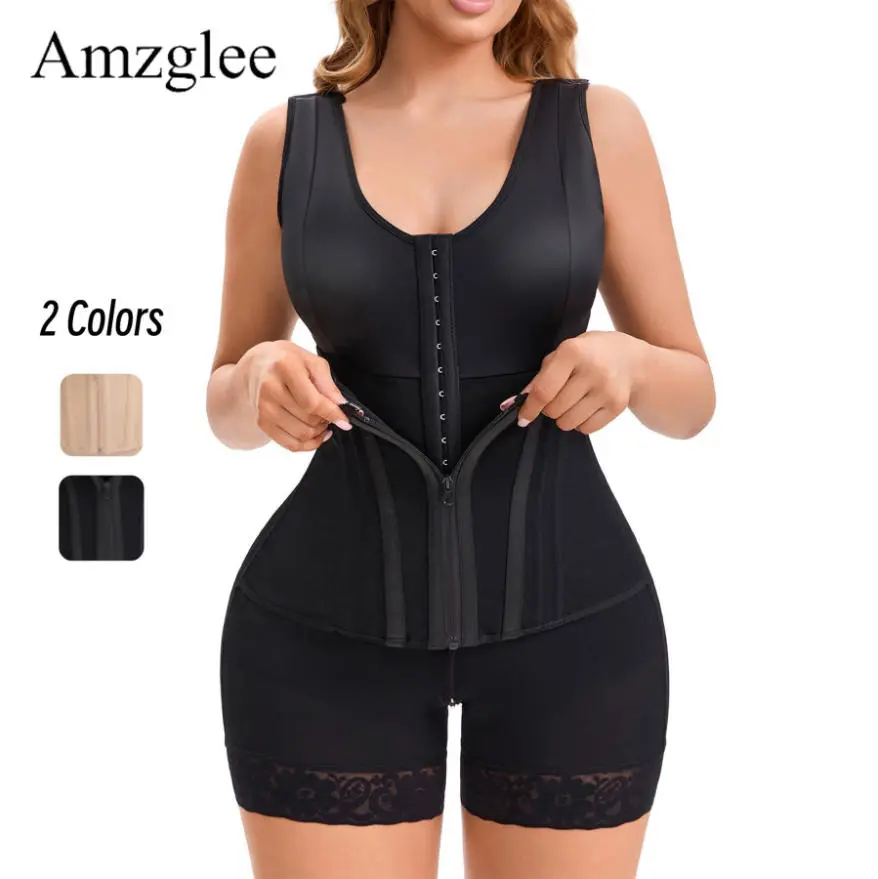 Amzglee Women's Overbust Faja Colombiana Bra Bodysuit - Seamless 360 Body Molding Shapewear, Double Fascia Molding, Anti-Chafe, Tummy Control, Butt Lifter, Lace Trim, Adjustable Straps for Post Surgery (Hourglass Fit)