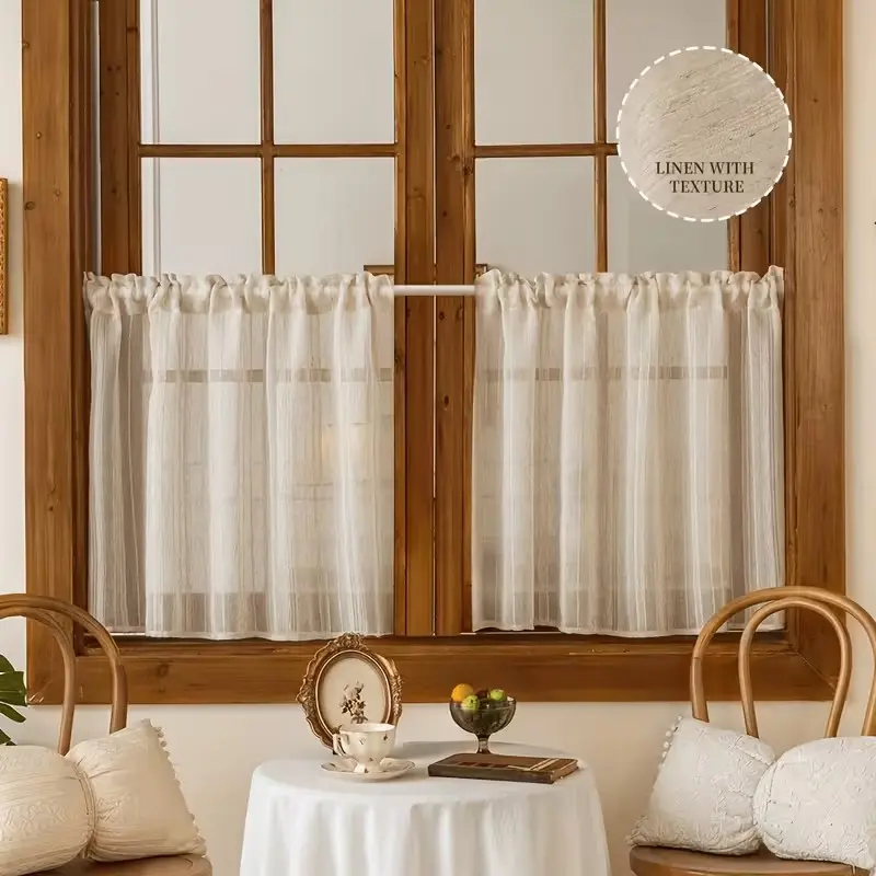 1 Piece, American Countryside Style Linen Kitchen Short Curtain, Japanese Striped Window Curtain, Home Decorative Curtain, Perfect Window Decor for Kitchen, Café, Living Room and Bedroom, Home Decoration Use