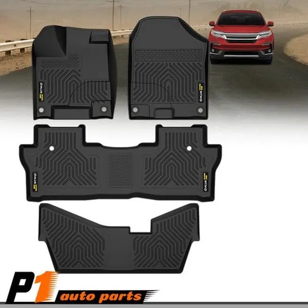 4PCS TPE Rubber Car Floor Mats, 3D Molded All-Weather Anti-Slip Car Interior Accessory, Easy-to-Install Custom-Fit Liners for 2016-2022 Honda Pilot, Floor Protector