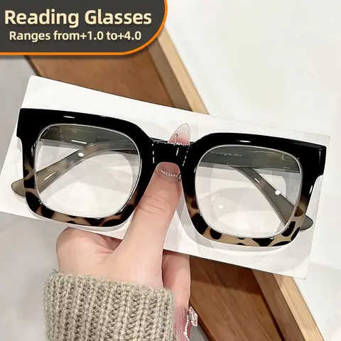 Square Cat Eye Framed Reading Glasses in Colorful Designs, Retro Style +1.0 to +4.0 Magnification, Unisex Trendy Large Frame for Stylish Readers, Leopard Pattern Eyeglasses, Stylish Square Frames, Eyewear