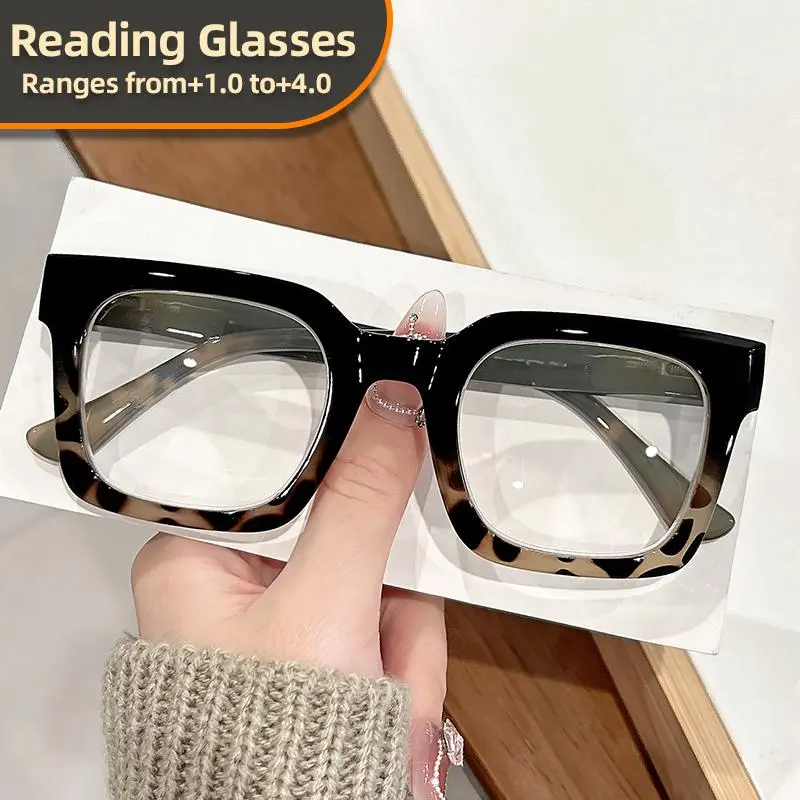 Square Cat Eye Framed Reading Glasses in Colorful Designs, Retro Style +1.0 to +4.0 Magnification, Unisex Trendy Large Frame for Stylish Readers, Leopard Pattern Eyeglasses, Stylish Square Frames, Eyewear