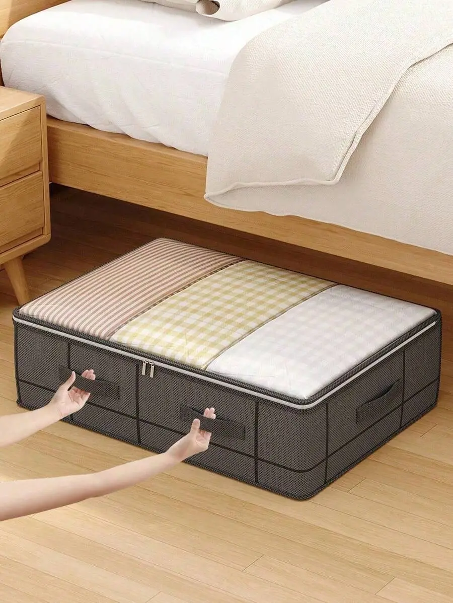 1PC Drawer-Type Under Bed Storage Bag with Cover - Thick Non-Woven Fabric, Dustproof, Moisture-Proof, Zippered, Foldable Household Items Organizer for Clothes, Quilts, Pillows - Slideable Bed Accessories for Dormitory Use