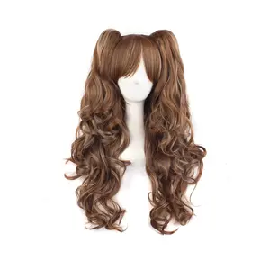 Multi-color Lolita Long Curly Clip  Ponytails  Wig (Brown/Khaki)