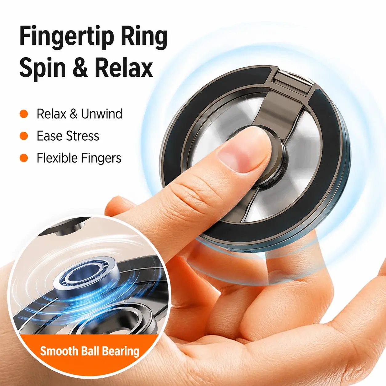 360° Rotatable Magnetic Finger Ring Phone Stand, Foldable MagSafe Compatible Fidget Spinner Holder, Light Zinc Alloy Adjustable Cell Phone Mount for Home Office, Workout & Road Trip