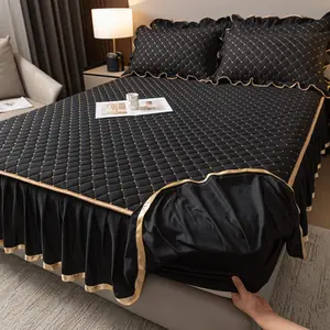 3pcs Quilted Bedskirt Set, Includes 1 Bedskirt and 2 Pillowcases, Thick Stitched Mattress Protector, All Seasons