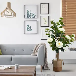 Artificial green plants: Artificial Faux Greenery, Camellia ground planting trees, artificial trees outdoor, courtyard and garden decorative items, all-season plastic leaves, decorative camellias for Christmas, Hanuca, Thanksgiving and June