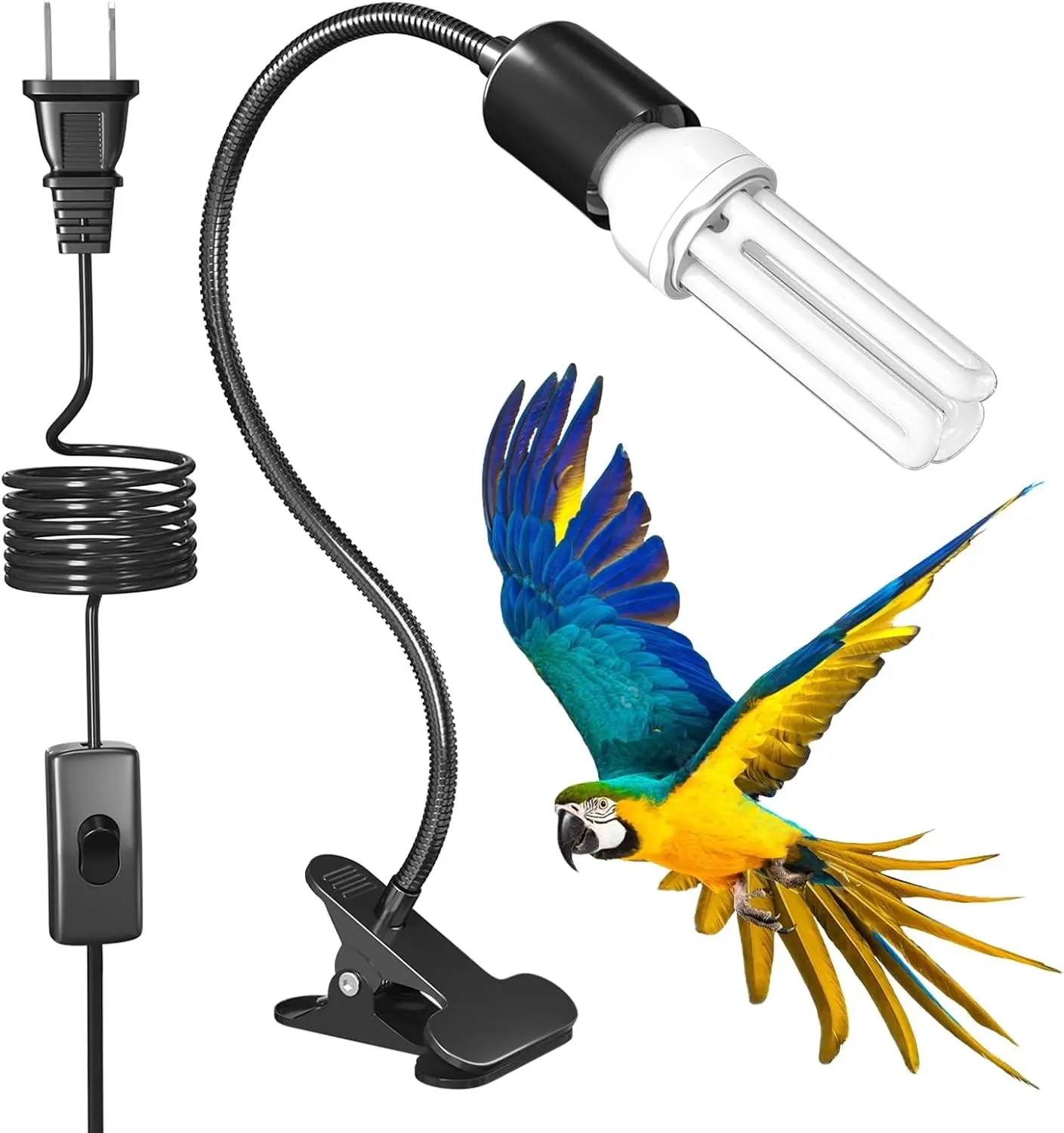 Bird Cage Lighting Combo Kit, Clip Lamp with UVB 2.4 20W Compact Fluorescent Bulb, 360°Rotatable UVB Light for Captive Birds and Reptiles