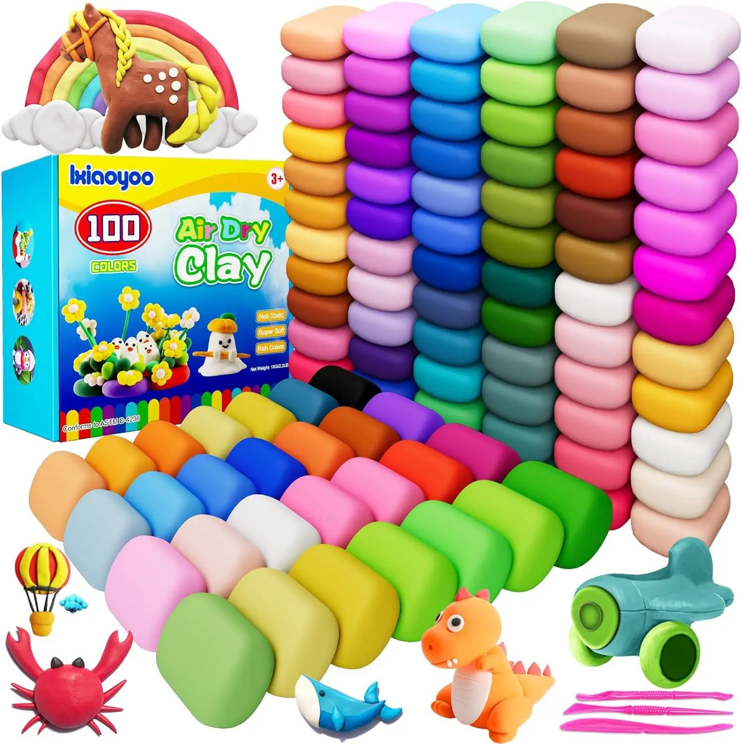 Air Dry Clay, Modelling Clay for Kids, DIY Molding Magic Clay for with Tools, Soft & Non-Sticky, Toys Gifts for Age 3 4 5 6 7 8+ Years Old Boys Girls Kids,Clay date,Crafts,Art Supplies Acrylic Paint Pen Colorful Marker Pen