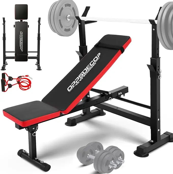 OPPSDECOR 600lbs 6-in-1 Lifting Adjustable Weighted Bench Set - Squat Rack, Adjustable Workout Bench, Leg Developer, Preacher Curl Rack, Barbell Bar - Home Gym Strength Training Equipment Kit, Lifting Adjustable Benches, Weighted Adjustable Benches