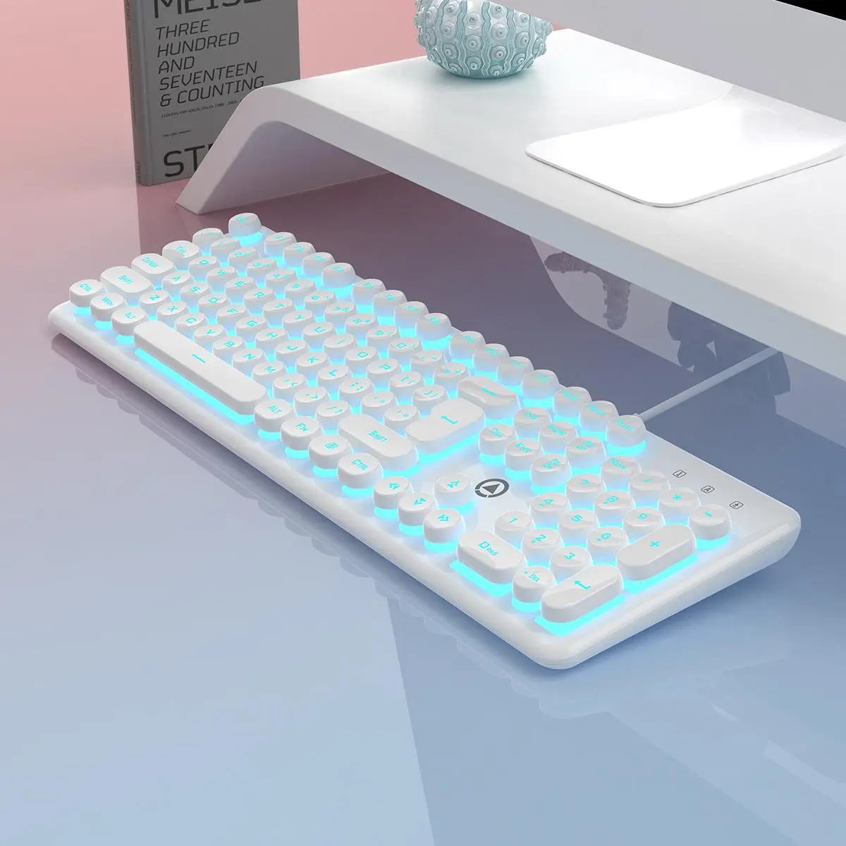USB-A Luminous LED Backlit Keyboard, Round Wired Keyboard, Ergonomic Keyboard for Gaming, Ambidextrous Keyboard for Home Office, Gaming Accessories, RGB Backlight Keyboard, Pc Gaming Keyboards
