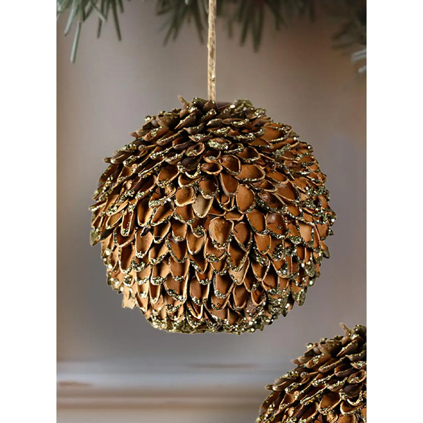 Natural Pine Cone Christmas Ornaments, 4.5" Diameter, Pack of 12
