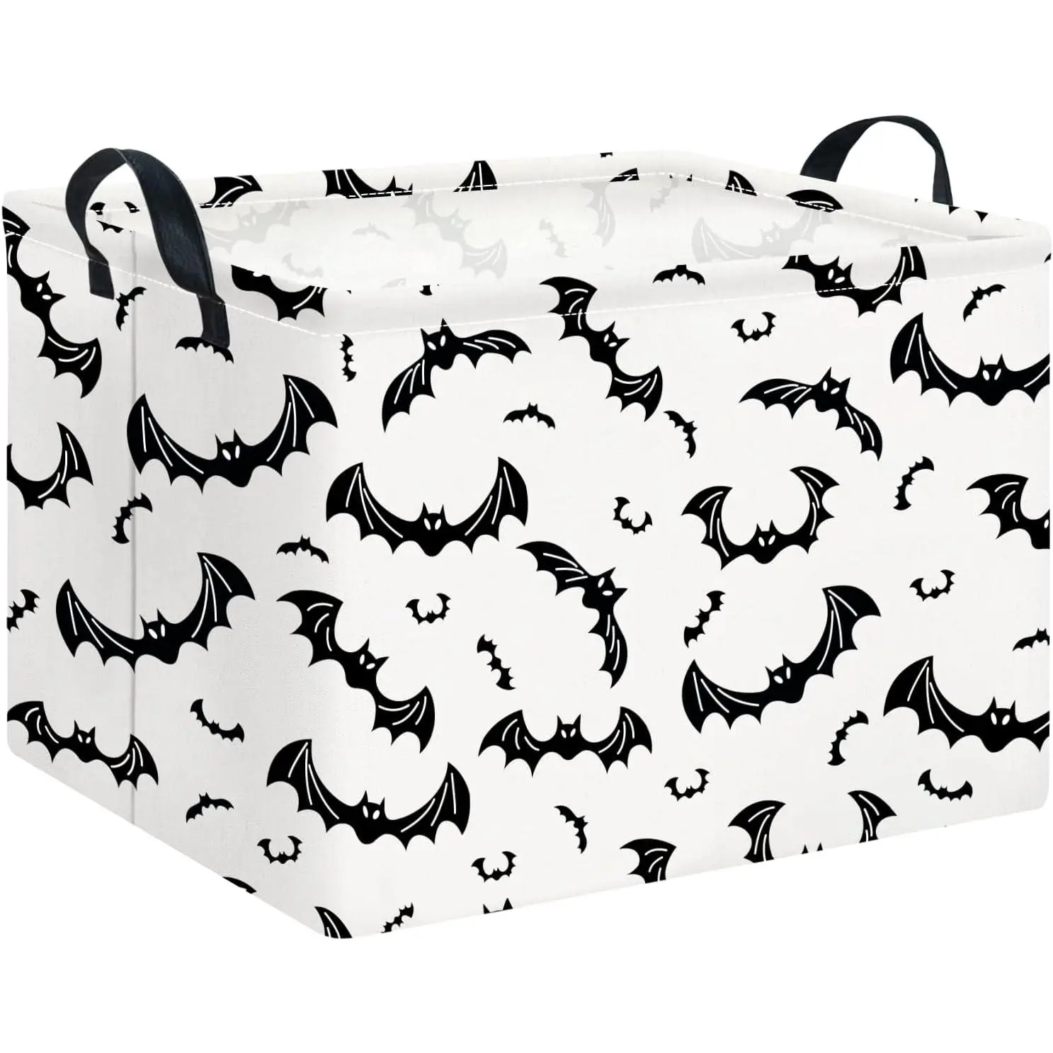 Rectangular  Basket Empty for Halloween,  Storage Basket with Handles, Books Box, Room Decor(Black Bat)