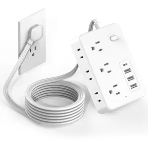 Flat Plug Surge Protector Multifunctional Power Strip with 3 USB Chargers Including 1 USB C, 6 Ac Outlets, Compact Wall-Mounted Desktop Charging Station for Office School Dorms