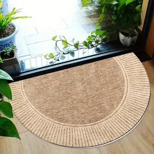 Semicircular Light Brown Striped Velvet Door Mat | Soft Non-Slip Polyester Mat, Machine Washable Rugs, Decorative Rug, Soft Area Rug, Ideal for Living Room, Bedroom, Kitchen, Laundry Room, and Outdoor - Stylish Home Decor with Textured Design