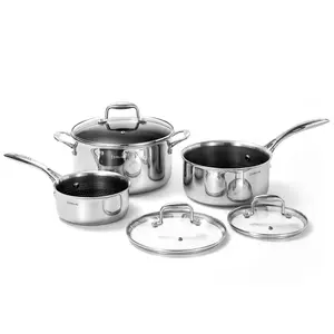 DELUXE Hybrid Nonstick 6-Piece Pot Set, 1.3, 3&5.4-Quart Pots with Tempered Glass Lids Stainless Steel Cookware Pots