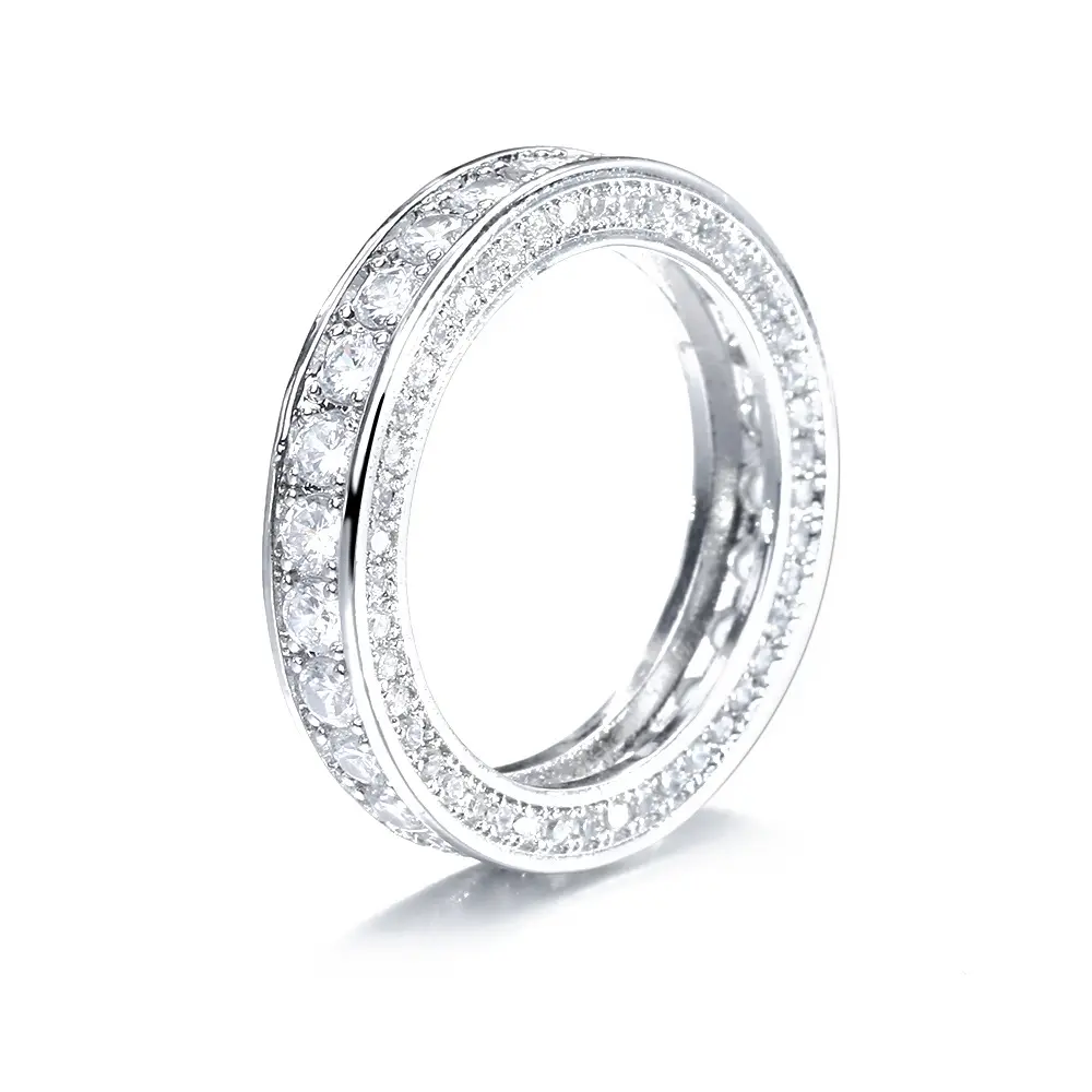 Women's 3-Row Gold-Plated Cubic Zirconia Eternity Ring, Classic Paved Diamond Stylish Ring Jewelry, Exquisite Custom Women's Accessories, Stackable Trendy Jewelry Gifts for Women and Girls for Anniversaries Ideal Jewelry.rings for women