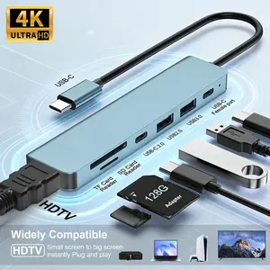 7-in-1 USB C HUB, 85W PD USB C Docking Station, Type C HUB with Ethernet Port, USB 3.0 5Gbps Ports, 4K Ultra HD, SD/TF Card Reader for Mouse, Keyboard, USB Disk, Printer, USB Adapter, USB Port Adapters