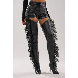 AZALEA WANG KATRICE BLACK STILETTO WESTERN FRINGE CHAP BOOT