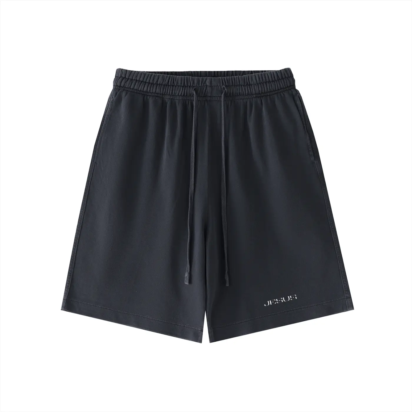 Men's Vintage Jesus Graphic Print Shorts in Washed Cotton, Streetwear Style with a Loose Fit and Drawstring Waist, Fabric, Unisex