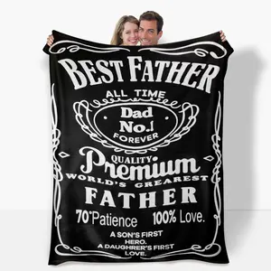 "Best Father All Time" Flannel Blanket ​   with "Dad No.1 Forever" & "Son's Hero, Daughter's Love" prints. Super soft, cozy for all seasons, perfect for decor & naps. The ultimate gift from son or daughter