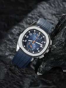 2026 Hot Selling Top Luxury Brand Japan VD53 Mov Chronograph Quartz Analog Wristwatch Stainless Steel Silver-Blue Rubber Strap Luminous Waterproof